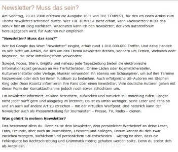 The Tempest Januar 2008, Ausgabe 10-1, Teil 1 Artikel »Newsletter – muss das sein?«