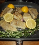 Seelachsfilet in der Grillpfanne zubereitet.
